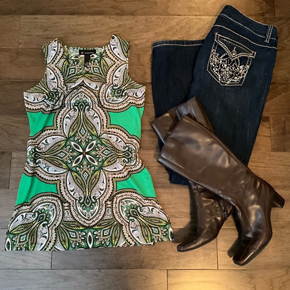 INC International Concepts Tops - INC.International Concepts Embellished Top Tunic Blouse Green Cowgirl Green Top